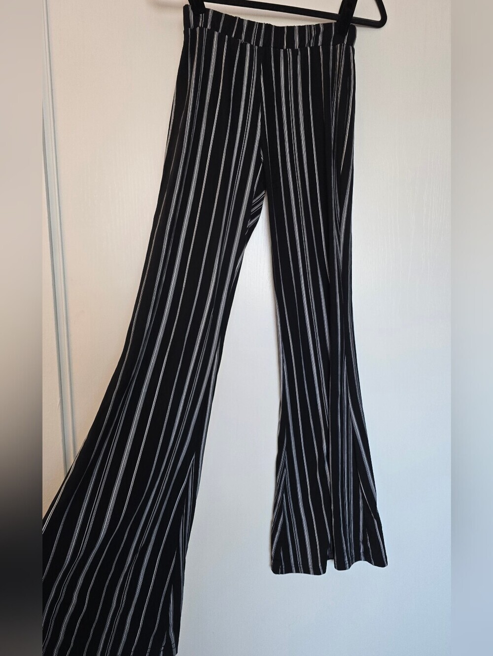 Shosho - Black & White Striped High-Rise Flare Pants